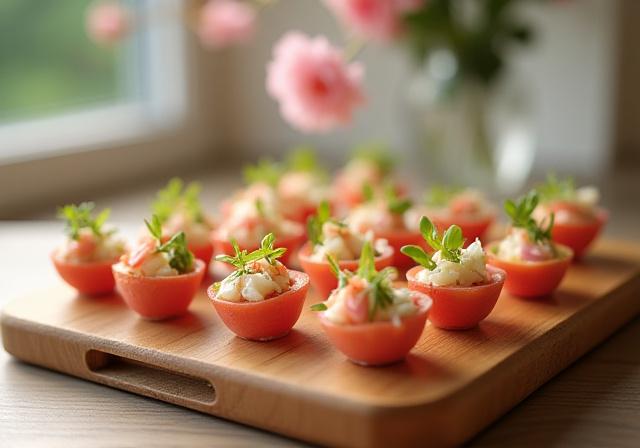 春の食材と花をあしらったケータリングプレート