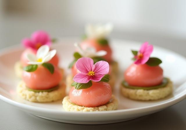 美しいエディブルフラワーの盛り付け