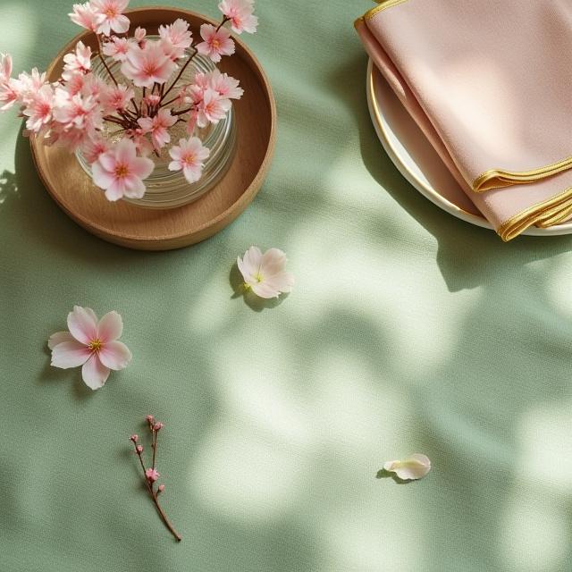 お洒落なピクニックシートと花の装飾品